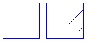 Two squares with different fill styles. The left square has no fill style (default), whereas the right square has diagonal lines as a fill style.