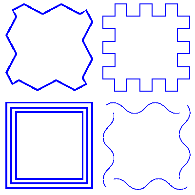 Squares with varying line styles: zigzag, block wave, triple line and wave