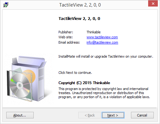 Программа установки TactileView, шаг 1: сведения о программе
