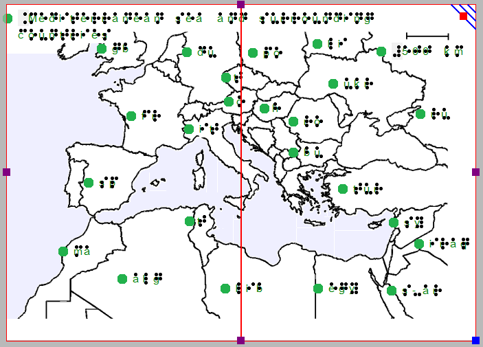 A map is spread across two sheet of paper in order to show the countries in more detail.