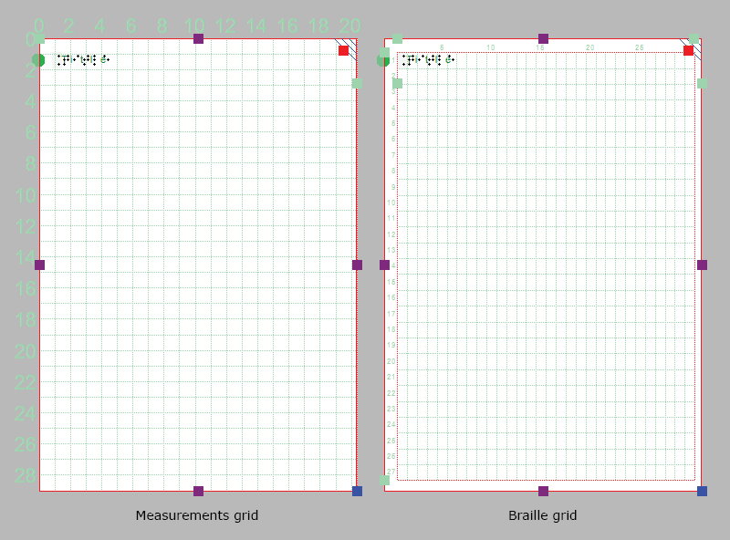 Alignment grids: measurements grid on the left, braille grid on the right