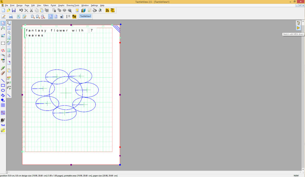 A design of a tactile graphic in TactileView, depicting a flower composed of several ellipses.