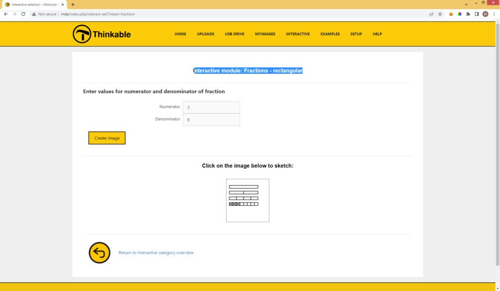 Screenshot of the Fractions page, in which the fraction values can be specified.