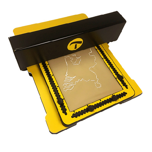 MDA with a TactiPad on top, displaying a printed tactile map of the Netherlands.